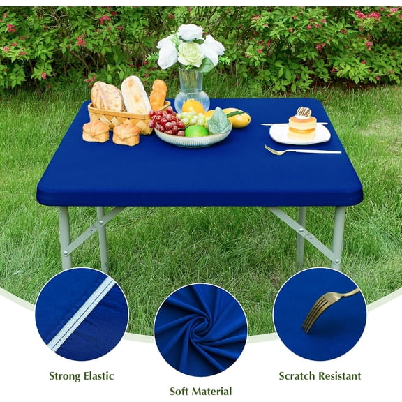 BDIUA-2 Pack Square Fitted Tablecloth 34X34 Inch Stretch Spandex Card Table Cover Blue Washable Table Cloth Elastic Table Topper for Indoor and Outdoor