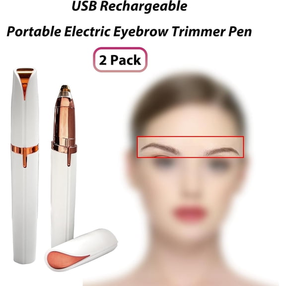 BDIUA-2 Pack USB Rechargeable Portable Electric Eyebrow Trimmer Pen for Women,Painless Precision Eyebrow Hair Remover, Safe Eyebrow Shaver Razor Tool for face Leg Lip Armpit Hand(White)