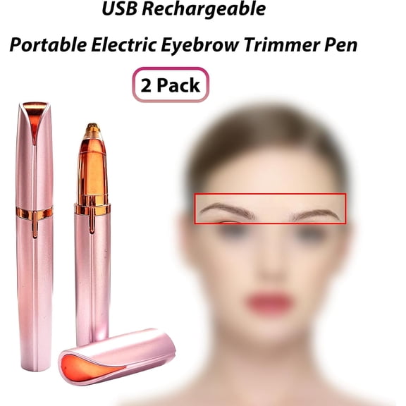 BDIUA-2 Pack USB Rechargeable Portable Electric Eyebrow Trimmer Pen for Women,Painless Precision Eyebrow Hair Remover, Safe Eyebrow Shaver Razor Tool for face Leg Lip Armpit Hand(Rose Gold)