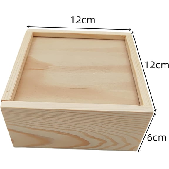BDIUA-2 Pack Unfinished Wood Storage Box with Slide Lid, Blank Natural Wood Box Case Container for Jewellery, DIY Arts & Crafts Hobbies (4.7x4.7x2.4in)