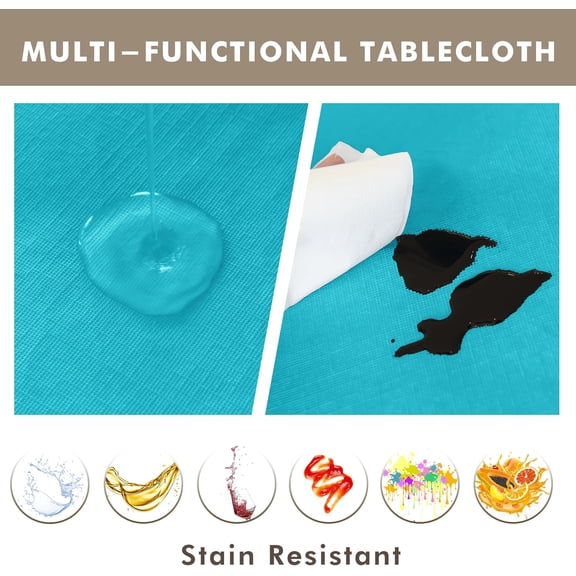 BDIUA-2 Pack Vinyl Tablecloth - Round 60 Inch, Plastic Teal Table Cloths with Flannel Backing, Stain Resistant, Decorative Fabric Tablecloths for Dining Table, Buffet Parties and Camping