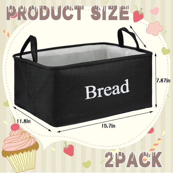 BDIUA-2 Packs Bread Storage Basket for Pantry, Imitation Linen Bread Baskets Foldable Bread Storage Containers with Handles for Pantry Kitchen Counter to keep Bread, Rolls, Snacks