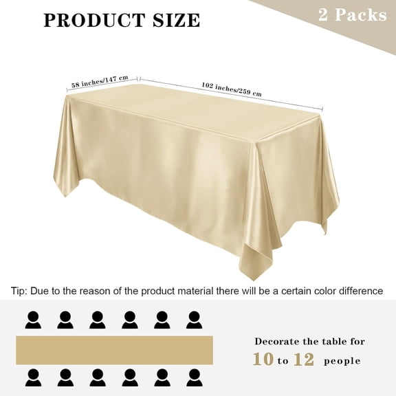 BDIUA-2 Packs Satin Tablecloth 102 x 58 Inches Rectangular Table Overlay Cover Bright Silk Tablecloth Smooth Fabric Table Decor for Wedding Banquet Decoration (Champagne)