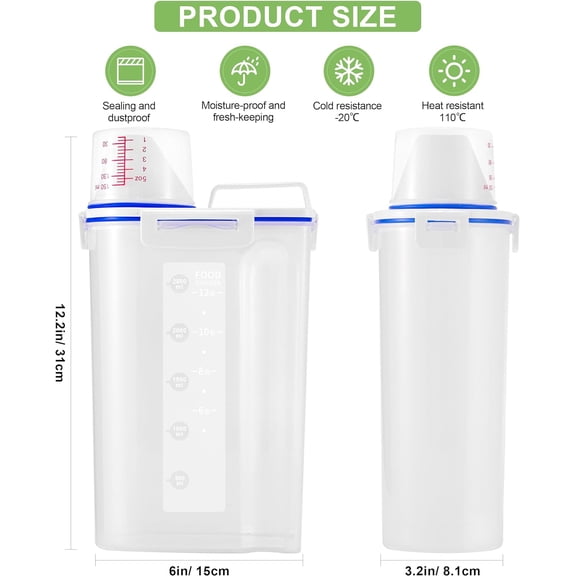 BDIUA-2 Pcs 5.5Lbs Rice Dispenser Storage Containers, Rice Container with Measuring Cup & Pour Spout, Kitchen Plastic Airtight Container for Cereal, Grain, Flour, Sugar, Oatmeal, Dry Pet Dog Food