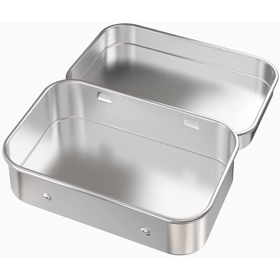 BDIUA-2 Pcs Metal Hinged Tin Box Container Mini Portable Small Storage Container Kit with Lid for Home Storage 3.7x2.3x0.8 inch, Silver