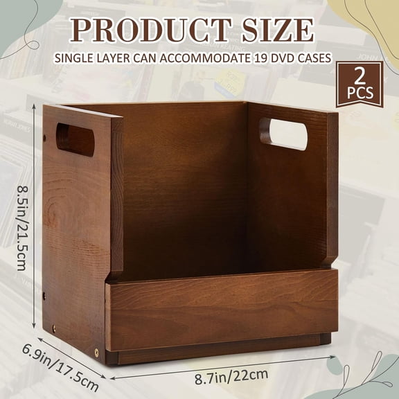 BDIUA-2 Set Wooden DVD Storage Box Small Spaces Friendly, Desktop DVD Organizer Holds up to 26 Cases, Compact Media Storage Shelf with Carrying Handle