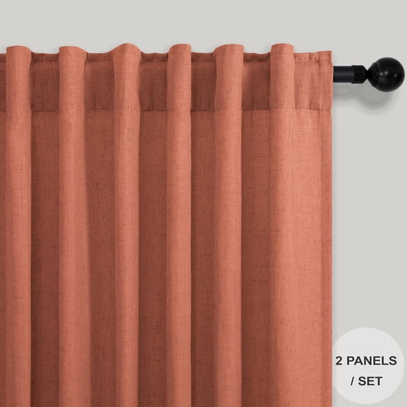 BDIUA-2 Tier Kitchen Curtains 24 Inch Length Back Tab Pocket Rust Colored Linen Sheer Light Filtering Semi Privacy Short Small Window Curtain for Bathroom 36x24 Long Terracotta Burnt Orange Terra Cot