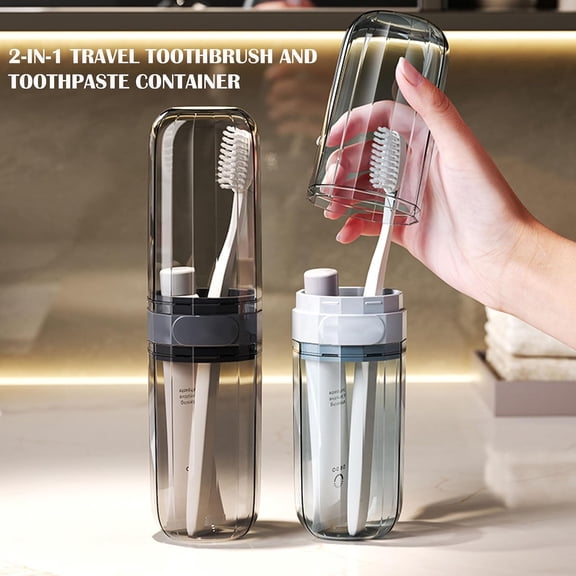 BDIUA-2-in-1 Travel Toothbrush Case, Toothbrush and Toothpaste Travel Case, Clear Portable Toothbrush Holder Container with Rinse Cup for Traveling Camping School Dorm Bathroom