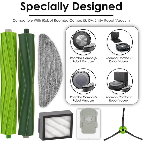 BDIUA-(20 Pack) Combo i5+ Accessories Replacement Parts for iRobot Roomba Combo i5, Combo j5, Combo j5+ Robot Vacuum, Dual Roller Brushes, 6 Side Brushes, 5 HEPA Filters, 4 Dust Bags, 3 Mop Pads