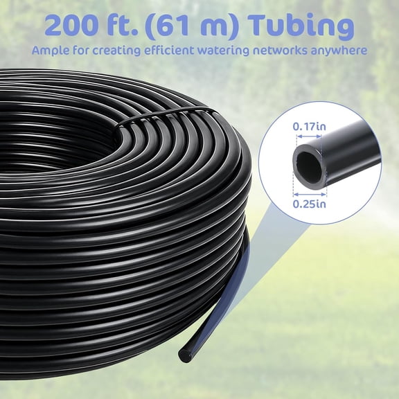 BDIUA-200 ft. 1/4 Drip Irrigation Tubing, Black Distribution Tubing for Drip-Irrigation-System, Polyethylene Drip Line, Drip-Irrigation Hose Tube for Quick-Connect Drip-Irrigation Emitters