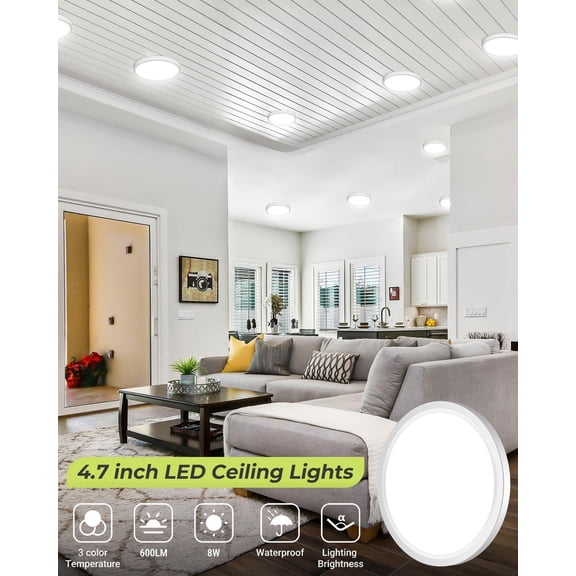 BDIUA-2PACK Flush Mount LED Ceiling Light Fixture Black, 4.7Inch 8Watt, 3000K-4500K-6000K 3 Color Temperatures Ceiling Lamp Low Profile Ceiling Light for Closet Basement Hallway Porch