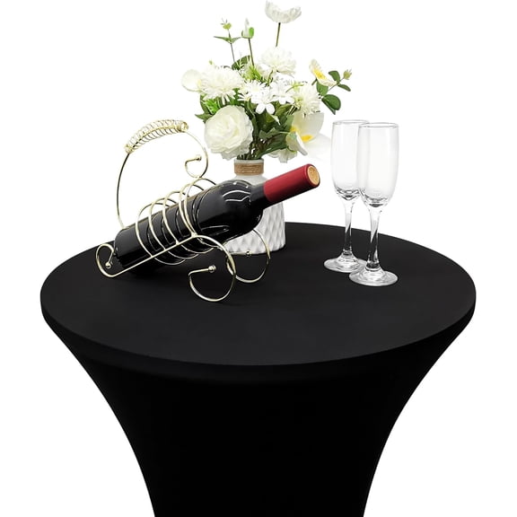 BDIUA-2PCS 24x43 Inch Round Fitted Cocktail Table Cover Black Spandex Cocktail Table Cloth Highboy Fitted Tablecloth High Top Table Cloths for Party Pub Banquet Bistro