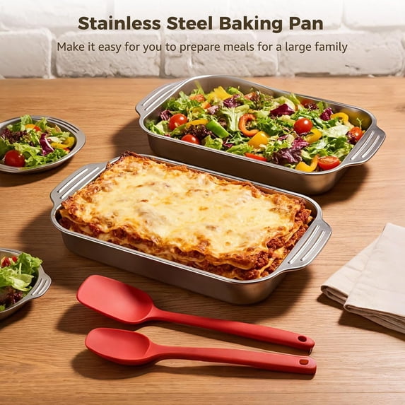 BDIUA-2PCS Stainless Steel Baking Pans, 9x13 Rectangular Cake Baking ...
