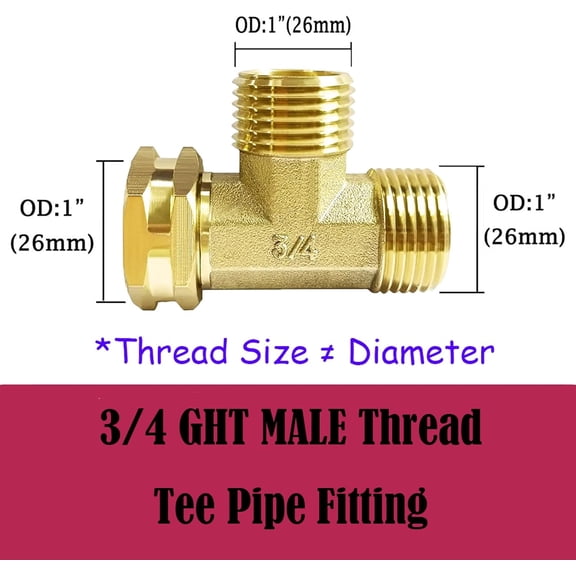 BDIUA-3/4 GHT Threaded Brass Swivel Pipe Fitting Tee T 3-way 3/4" Female 3/4" Male 3/4" Male Adapter