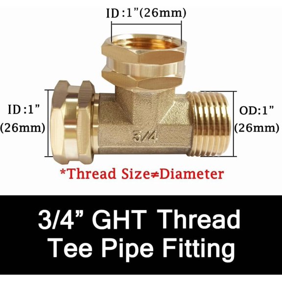 BDIUA-3/4 GHT Threaded Brass Swivel Pipe Fitting Tee T 3-way 3/4" GHT Female 3/4" GHT Female 3/4" GHT Male Adapter