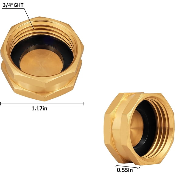 BDIUA-3/4" Garden Hose End Caps with Washers,Brass Spigot Female Blanking Stop Cap Fittings for Outdoor Faucet,Machine Radiator Valve Caps 10Pcs
