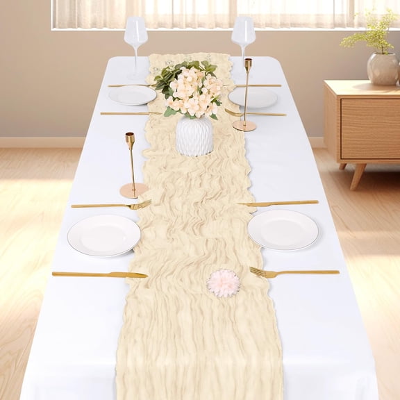 BDIUA-3 Pack Ivory Cheesecloth Table Runner, 17 x 108 inch, Semi Sheer Boho Cheese Cloth Fabric Table Runner Bulk for Wedding, Birthday, Party, Holiday, Home Decor (Ivory)