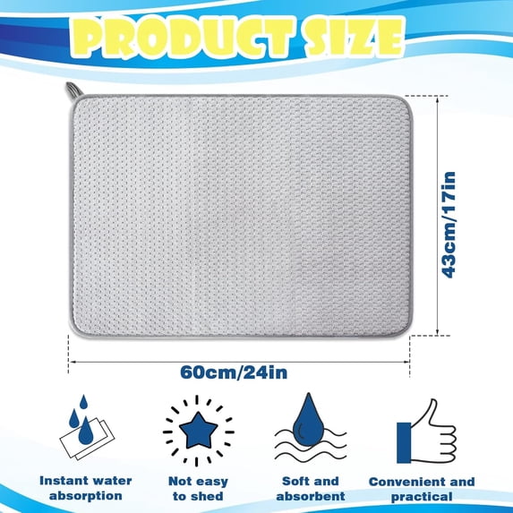 BDIUA-3 Pack Microfiber Dish Drying Mat,24 x 17 inch Super Absorbent ...