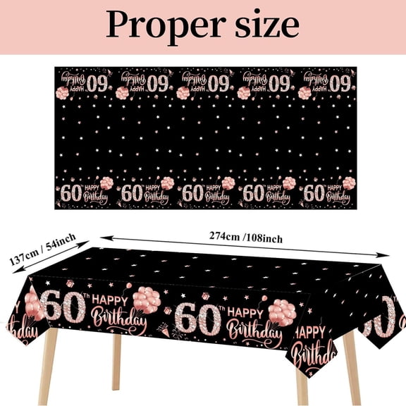 BDIUA-3 Pack Pink Rose Gold 60th Birthday Tablecloth Decorations - Happy Sixty Theme, Plastic Disposable Rectangular Table Cloth Decor