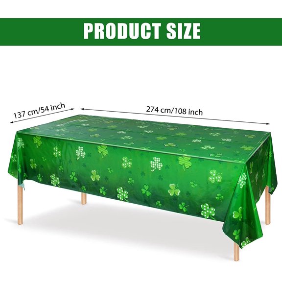 BDIUA-3 Pieces St Patrick's Day Tablecloth Rectangular Shamrock Table Cover Luck Irish Clover Tablecloth Waterproof Spring Table Cover for Saint Patrick Day Dinning Room Party Supplies, 54 x 108 Inch