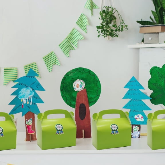 BDIUA-30-Pack Green Party Favor Treat Boxes, Goodie Gable Paper Gift Boxes with Handles. Perfect for Gardening/Green Thumbs Party Decoration Supplies and St Patricks Day Gift Giving