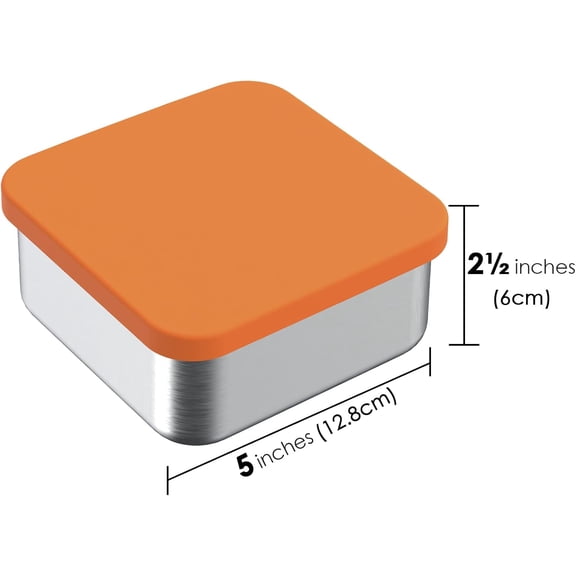 BDIUA-304 Stainless Steel Square Bento Lunch Box, with Silicone Lids Dishwasher Safe, Plastic Free Storage Bento Box Container (25oz)