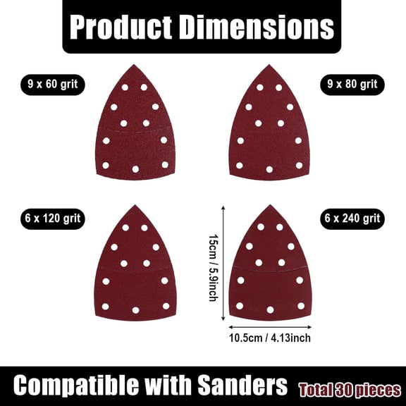 30 PCS Sander Replacement Pad Compatible with Skil, Detail Sander Sandpaper 60/8