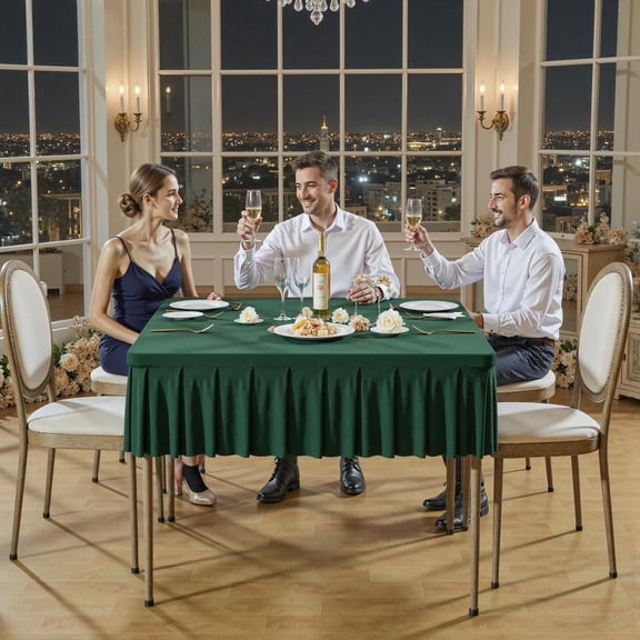 BDIUA-34x34 Inch Green Spandex Square Tablecloth,Wrinkle Free Green Fitted Table Cloth for Square Tables,Washable Pleated Table Cover for Wedding Birthday Cocktail Party Buffet Dinner Camping