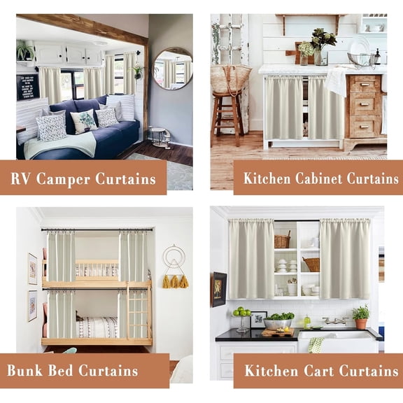 BDIUA-36 Inch Length Cafe Curtains 30 Wide Rod Pocket Waterproof Blackout Short Boho Curtains for Kitchen Window Bathroom Cream Off White Ecru