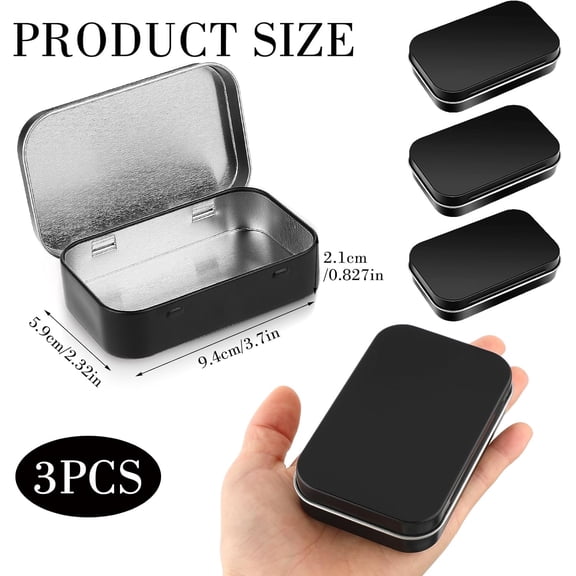 BDIUA-3pcs Rectangular Small Tins with Lids Tin Boxes Tins Container Metal Empty Hinged Tin Storage Boxes for Candy Key Earrings(Black)