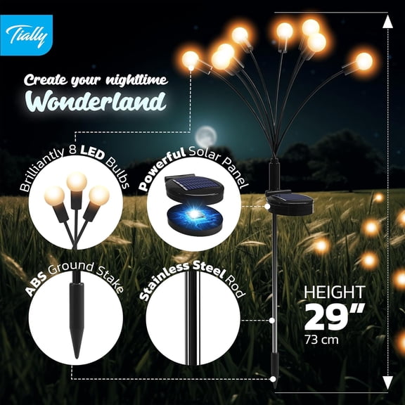 BDIUA-4 Pack 32 LED Firefly Lights Solar Outdoor - Firefly Solar Garden Lights for Yard and Patio Decoration - Warm White LED Light