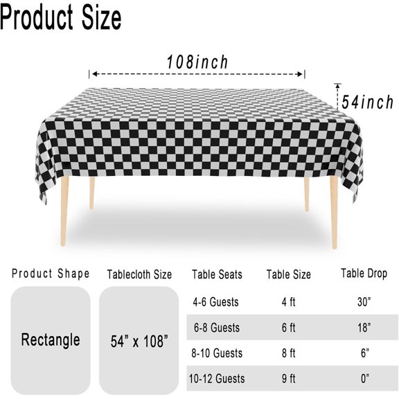 BDIUA-4 Pack Black Checkered Tablecloth Disposable, 54 x 108 Inch Black and White Checkered TableclothRectangular Picnic Table Cover, Suitable for Rectangular Tables, Plastic Table Cloth