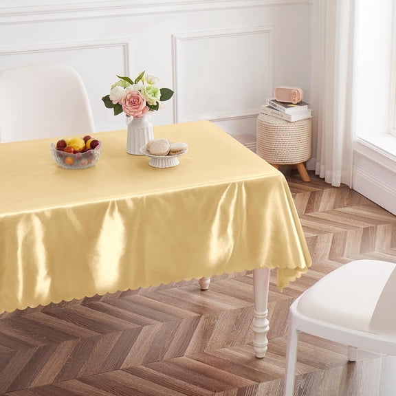 BDIUA-4 Pack Gold Satin Tablecloth 54 x 54 Inches Table Cloth, Square Silky Tablecloth Smooth Table Cover Decoration for Wedding Party Holiday Dinner