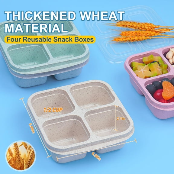 BDIUA-4 Pack Lunchable Snack Containers, 4 Compartments Snackle Box Container with Lids, Reusable Bento Snack Boxes for Adults, Microwave Dishwasher Safe, Food Storage Containers for Work Travel