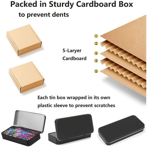 BDIUA-4 Pack Metal Rectangular Hinged Tin Boxes with Lid, Black Metal Containers Portable Box Small Storage Kit Home Organizer,Model 128