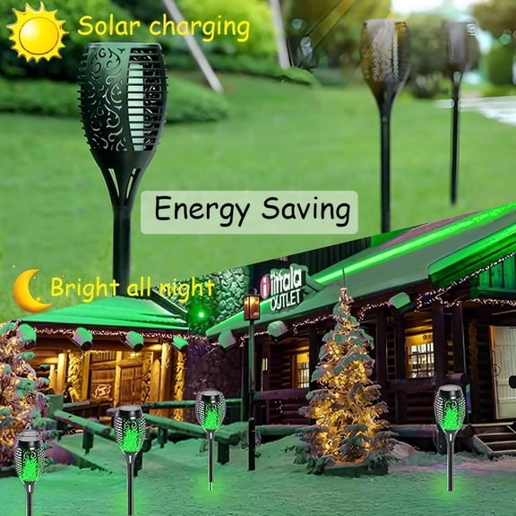 BDIUA-4 Pack Outdoor Solar Flame Light,Solar Lights Outdoor for Garden Decorations with Flickering Flame,IP65 Waterproof Solar Powered Yard Lights Torch Light for Lawn Patio Pathway (Green)