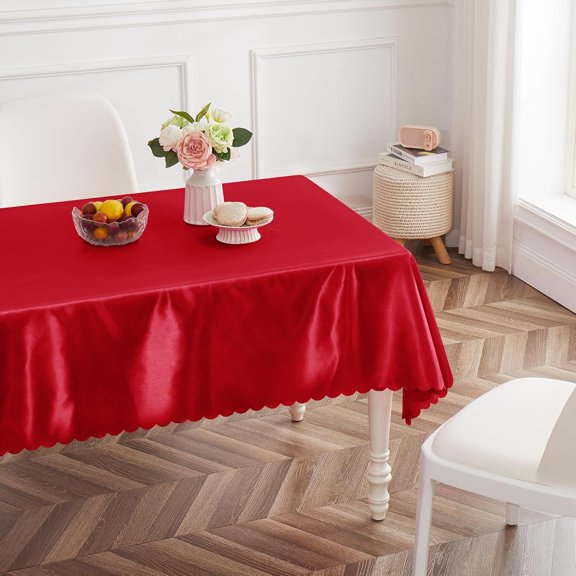 BDIUA-4 Pack Red Satin Tablecloth 54 x 54 Inches Table Cloth, Square Silky Tablecloth Smooth Table Cover Decoration for Wedding Party Holiday Dinner