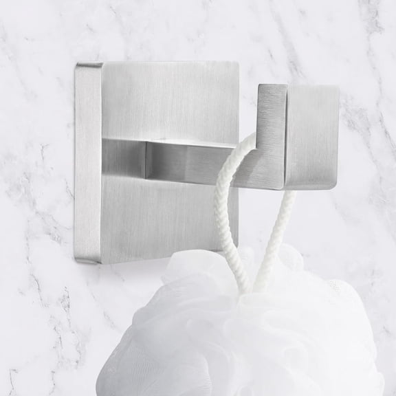 BDIUA-4 Pack Towel Hooks Hand Towel Holder for Bathroom Wall Livingroom Bedroom Kitchen Closet Heavy Duty Stainless Steel Hook Hanger for Robe, Bath Towel, Coat (Square Brushed Silver)