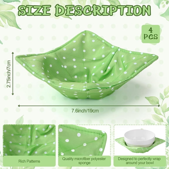 BDIUA-4 Pcs Cotton Microwave Bowl Cozy Holders for Hot Food Hot Pads Soup Bowl Potholders Heat Resistant Multipurpose Quilted Safe Holders for Kitchen Plate Supply(Pale Green,Dot)