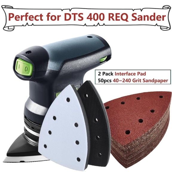 BDIUA-4" x 5.9" 50Pcs Mouse Sanding Paper and 2Pcs Sanding Pads Compatible with Festool DTS 400 Sander Heavy Duty Hook & Loop Sandpaper for Detail Sanders -FSD52