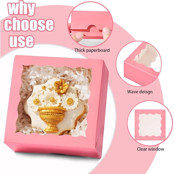 BDIUA-40 Pack Bakery Boxes 4x4x2 Inches Cookies Boxes Mini Bundt Cake Boxes Pie Box Cinnamon Roll Treat Boxes Chocolate Truffle Packing Party Wedding Favor