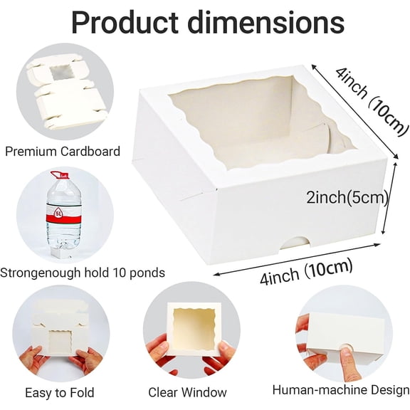 BDIUA-40 Pack Bakery Boxes for Mini Bundt, Cake,Pie, Cinnamon Roll Treat,4x4x2 Inches Cookies Boxes Chocolate Truffle Box Party Wedding Favor
