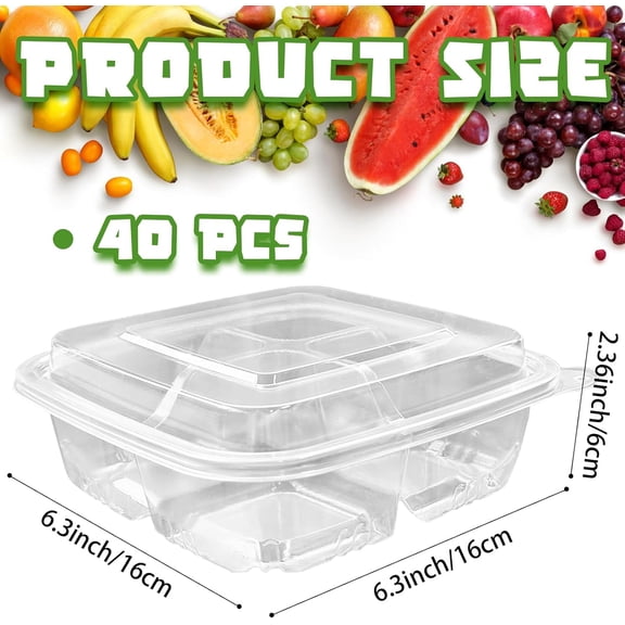 BDIUA-40 Pcs Bento Snack Containers,4-Compartment Meal Prep Lunch Container,Disposable Snack Containers with Lids for School,Work,Travel