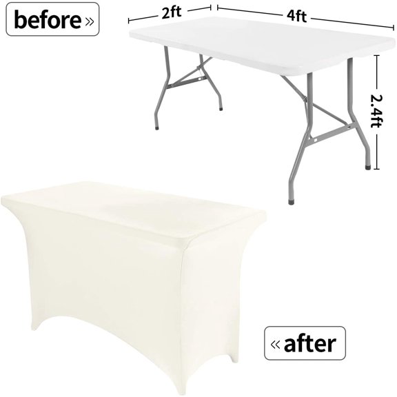 BDIUA-4FT Spandex Table Cover Rectangular Stretch Spandex Tablecloth (Ivory,4FT)