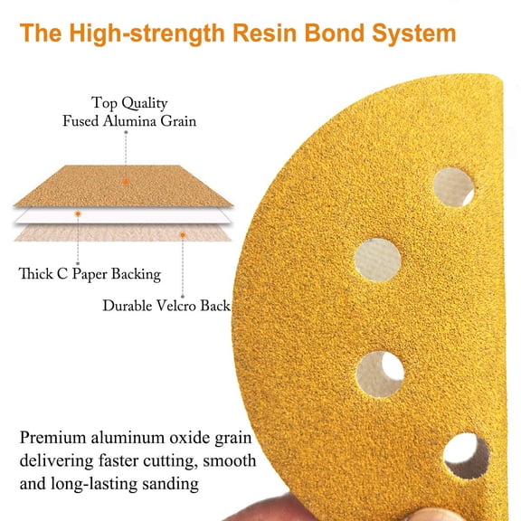 BDIUA-5-Inch 8-Hole Hook and Loop Sanding Discs 800-Grit Random Orbit Sandpaper, 50-Pack