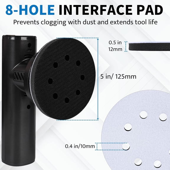 BDIUA-5 Inch 8 Holes Foam Sanding Pads 2 Pack Interface Pad Hook and Loop Sponge Cushion Buffer Backing Pad for Orbital Sander
