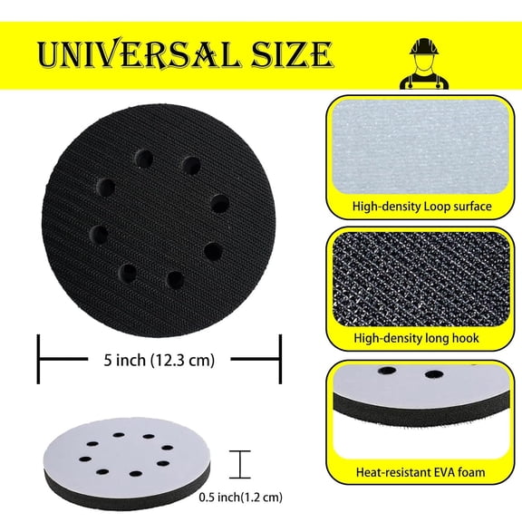 BDIUA-5 Inch 8 Holes Soft Density Interface Pads Hook and Loop Sponge Cushion Buffer Round Backing Pad Foam Sanding Pads for Orbital Sander(4 Pack)