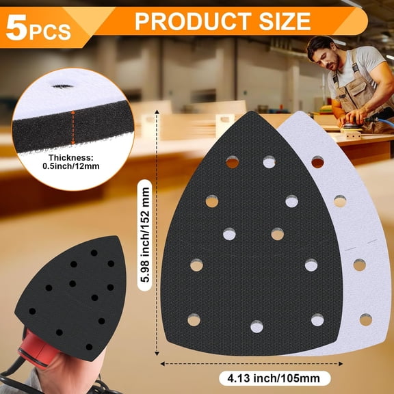 BDIUA-5 Pack 11 Hole Foam Sander Pads, Mouse Detail Interface Pads with Hook and Loop Backing, Triangle Sanding Pad for Sanding Machine, Increasing Flexibility and Balancing Pressure