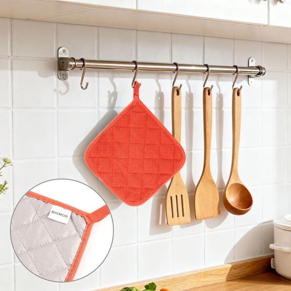BDIUA-5 Pack Pot Holders for Kitchen Easy-Care Cotton Machine Washable hot Pads for Kitchen for Cooking and Baking Oven Orange