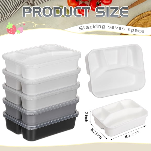 BDIUA-5 Pack Snack Containers 4 Compartment Bento Snack Boxes Reusable Lunchable Containers with Lids Divided Meal Prep Lunch Food Storage Box for School Work Travel(Black and White Ombre,Mixed)